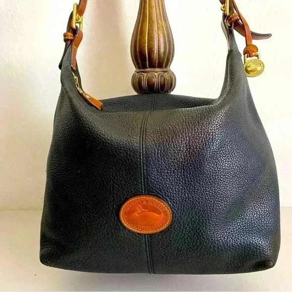 Dooney & Bourke Black Pebble And Tan Leather Hobo Shoulder Bag - Picture 1 of 16